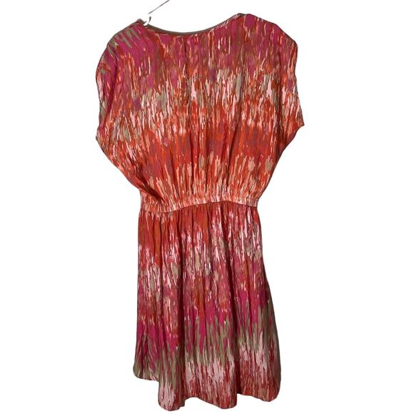 Express high low pink coral abstract print dress silky soft elastic waist size M - Picture 2 of 4